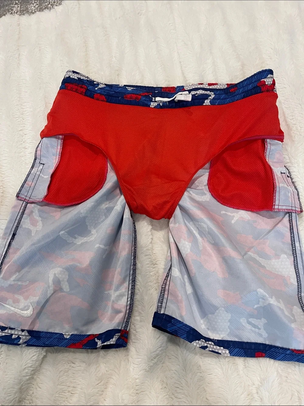 Nike Men's Red, Blue & White Camo Swim Board Shorts